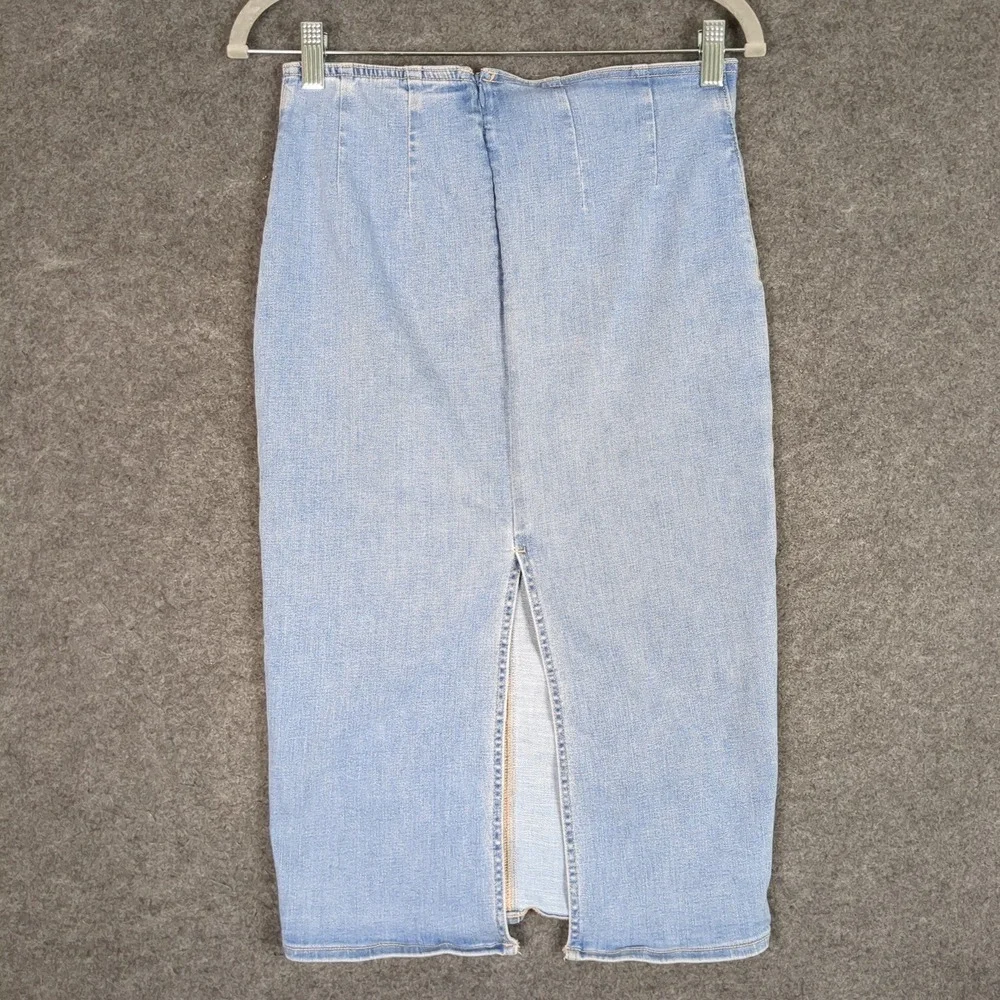 American Eagle Light Wash Blue Denim High Waisted Midi‎ Pencil Skirt Size 0